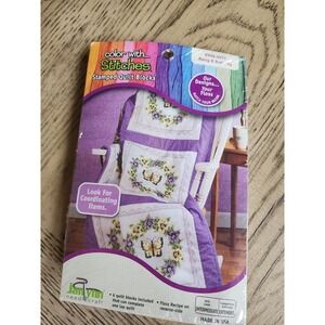 Quilt Blocks Stamped Cross Stitch Embroidery Janlynn Pansy & Butterfly New